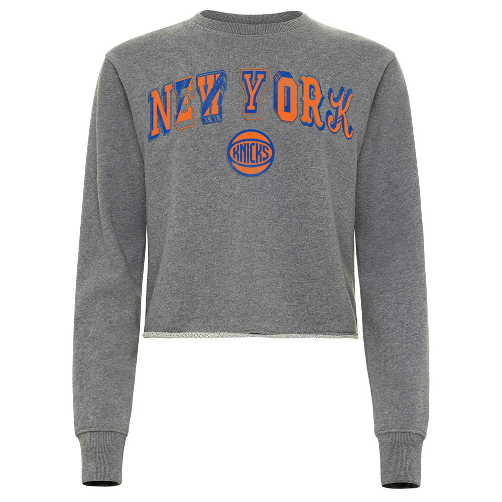 NBA - New York Knicks Sportiqe Women's Varsity Collection Kacey Cropped Pullover Sweatshirt - Heather Gray