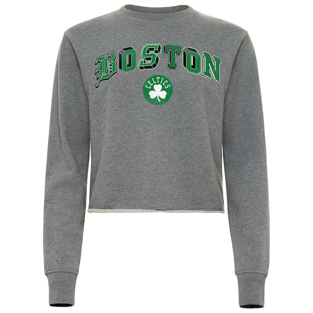 NBA - Boston Celtics Sportiqe Women's Varsity Collection Kacey Cropped Pullover Sweatshirt - Heather Gray
