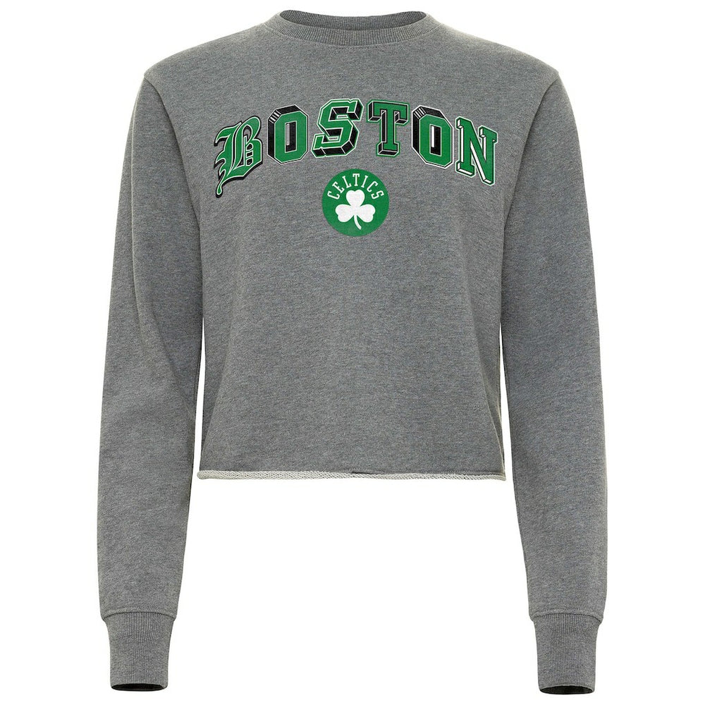 NBA - Boston Celtics Sportiqe Women's Varsity Collection Kacey Cropped Pullover Sweatshirt - Heather Gray