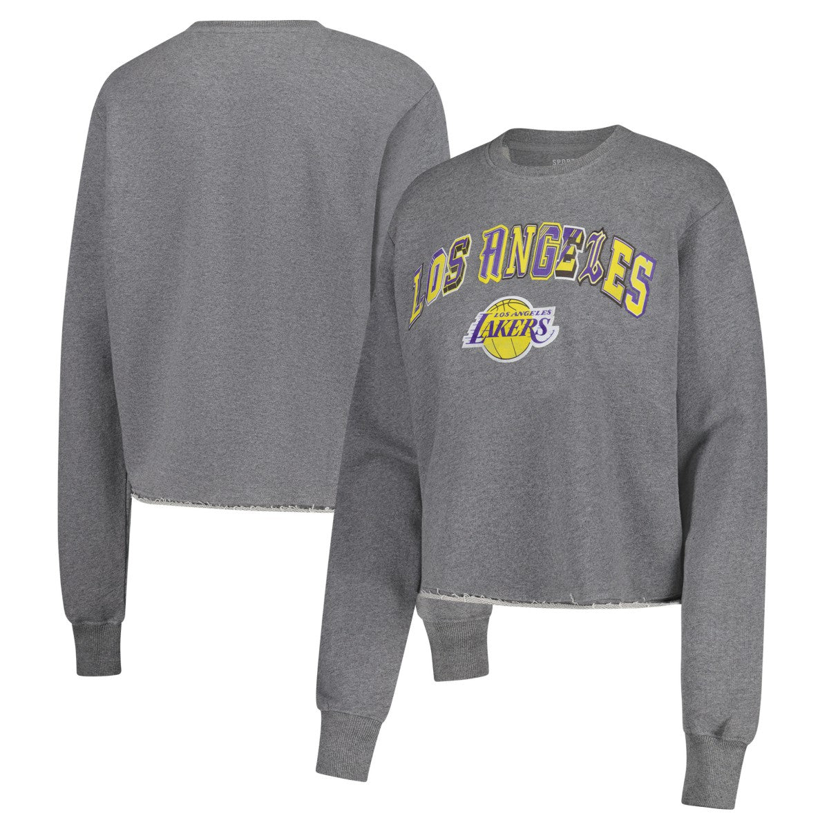 NBA - Los Angeles Lakers Sportiqe Women's Varsity Collection Kacey Cropped Pullover Sweatshirt - Heather Gray