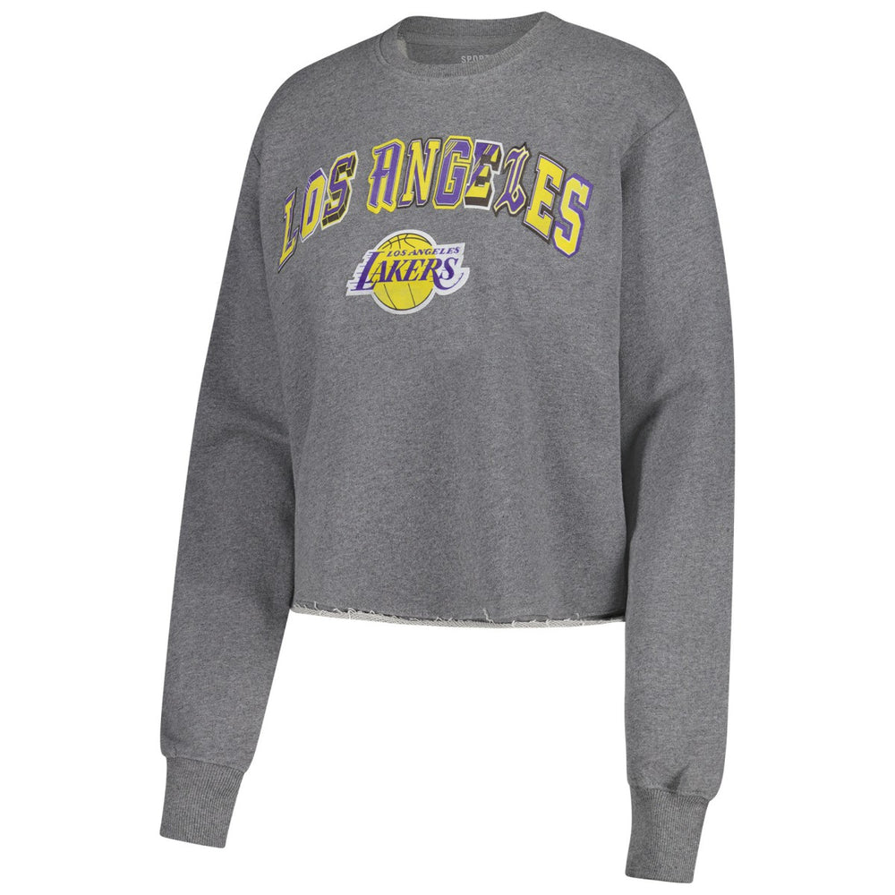 NBA - Los Angeles Lakers Sportiqe Women's Varsity Collection Kacey Cropped Pullover Sweatshirt - Heather Gray