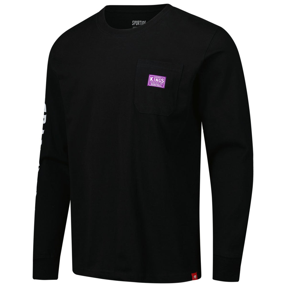 NBA - Sacramento Kings Sportiqe Unisex Wales Heavyweight Pocket Long Sleeve T-Shirt - Black