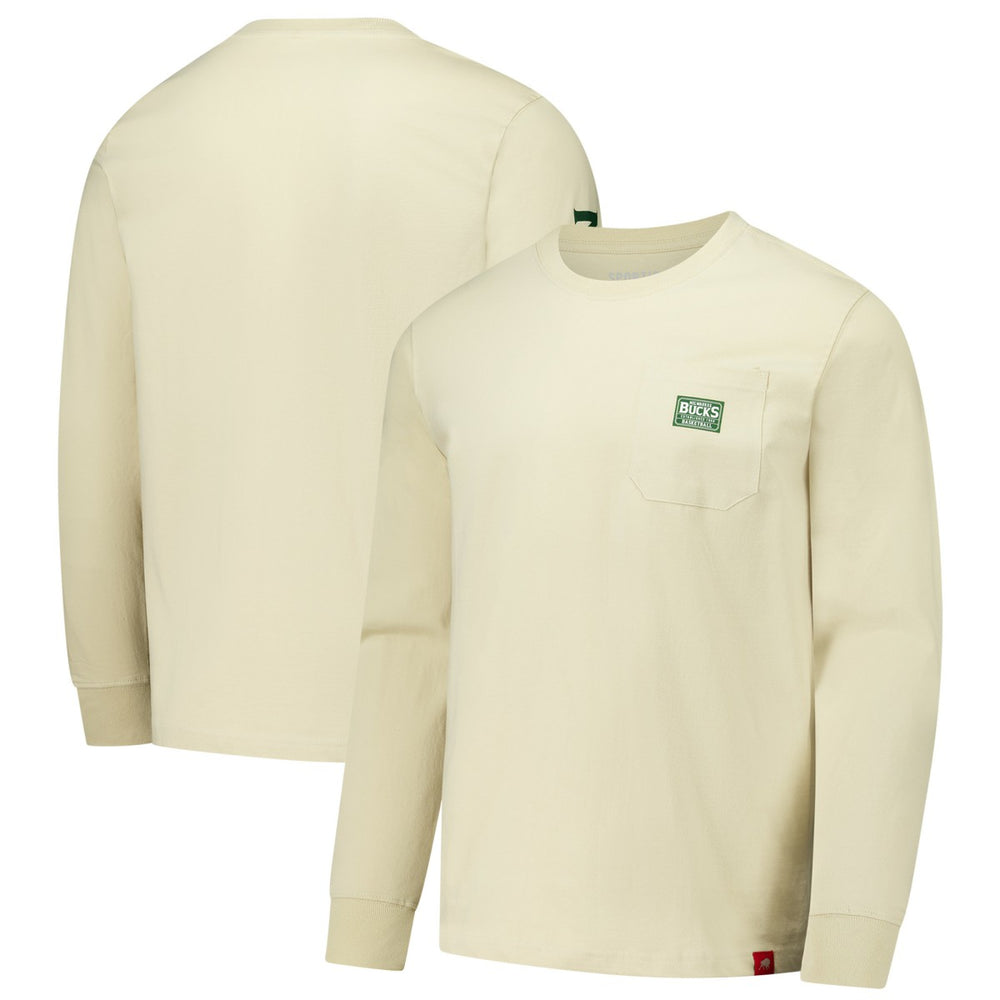 NBA - Milwaukee Bucks Sportiqe Unisex Wales Heavyweight Pocket Long Sleeve T-Shirt - Cream
