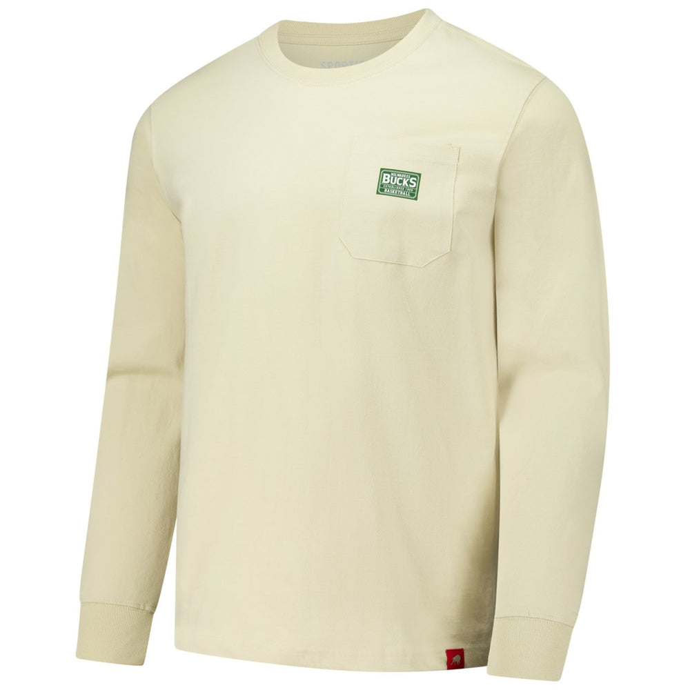 NBA - Milwaukee Bucks Sportiqe Unisex Wales Heavyweight Pocket Long Sleeve T-Shirt - Cream