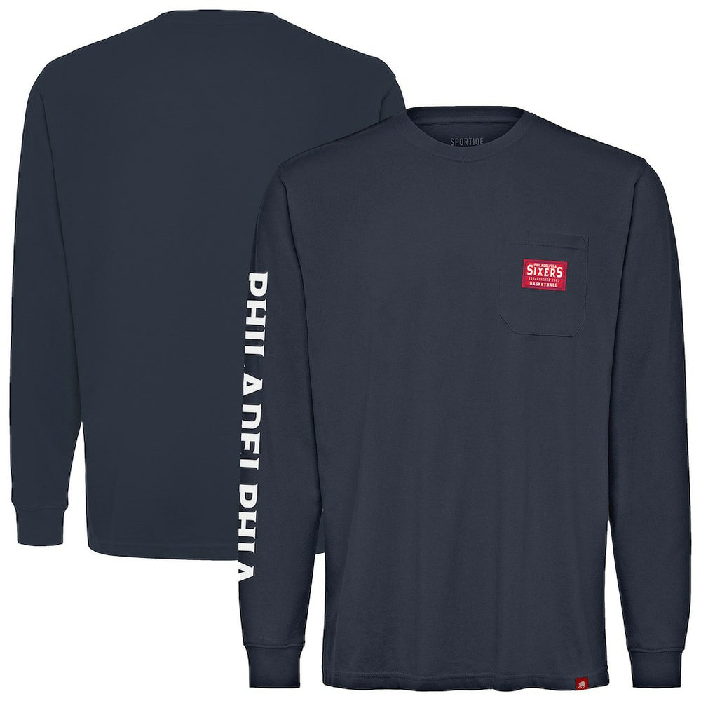 NBA - Philadelphia 76ers Sportiqe Unisex Wales Heavyweight Pocket Long Sleeve T-Shirt - Navy