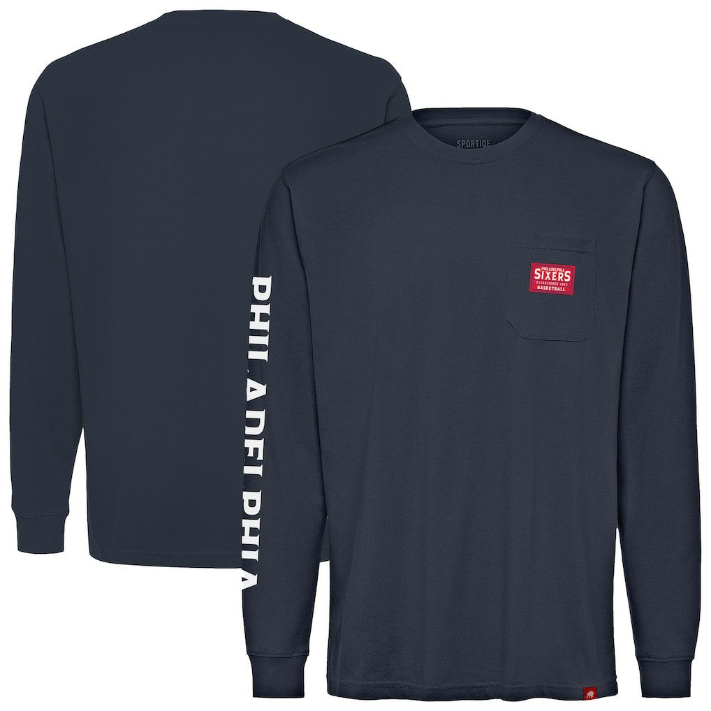 NBA - Philadelphia 76ers Sportiqe Unisex Wales Heavyweight Pocket Long Sleeve T-Shirt - Navy