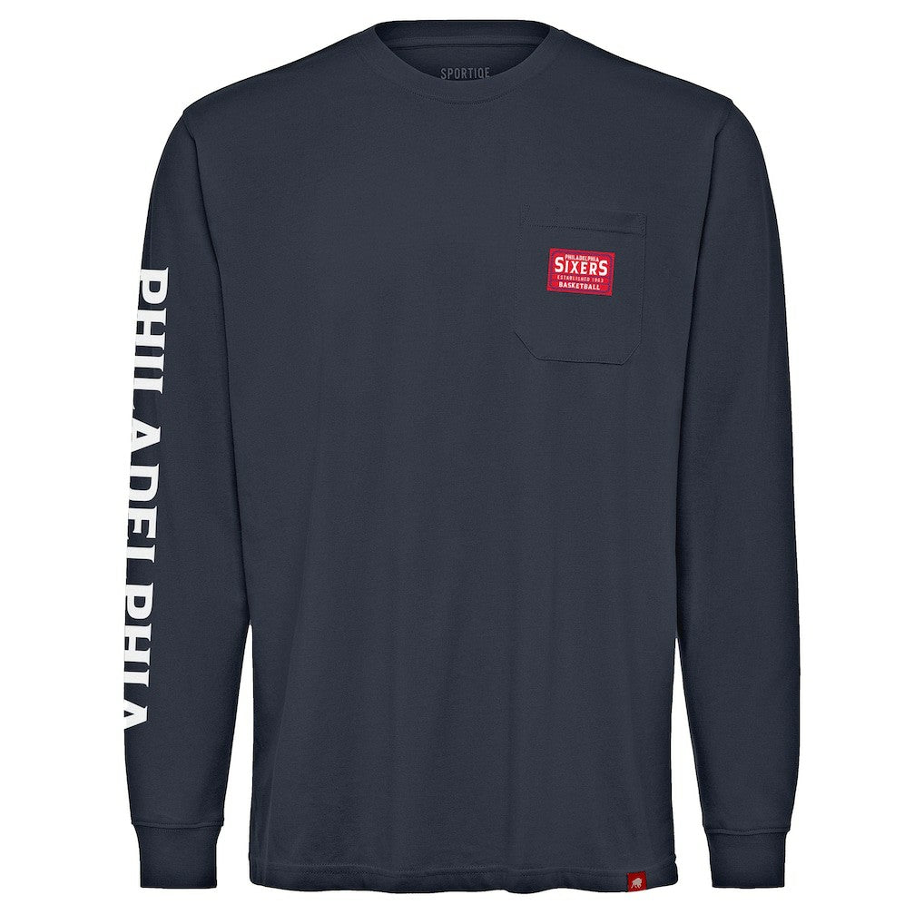 NBA - Philadelphia 76ers Sportiqe Unisex Wales Heavyweight Pocket Long Sleeve T-Shirt - Navy