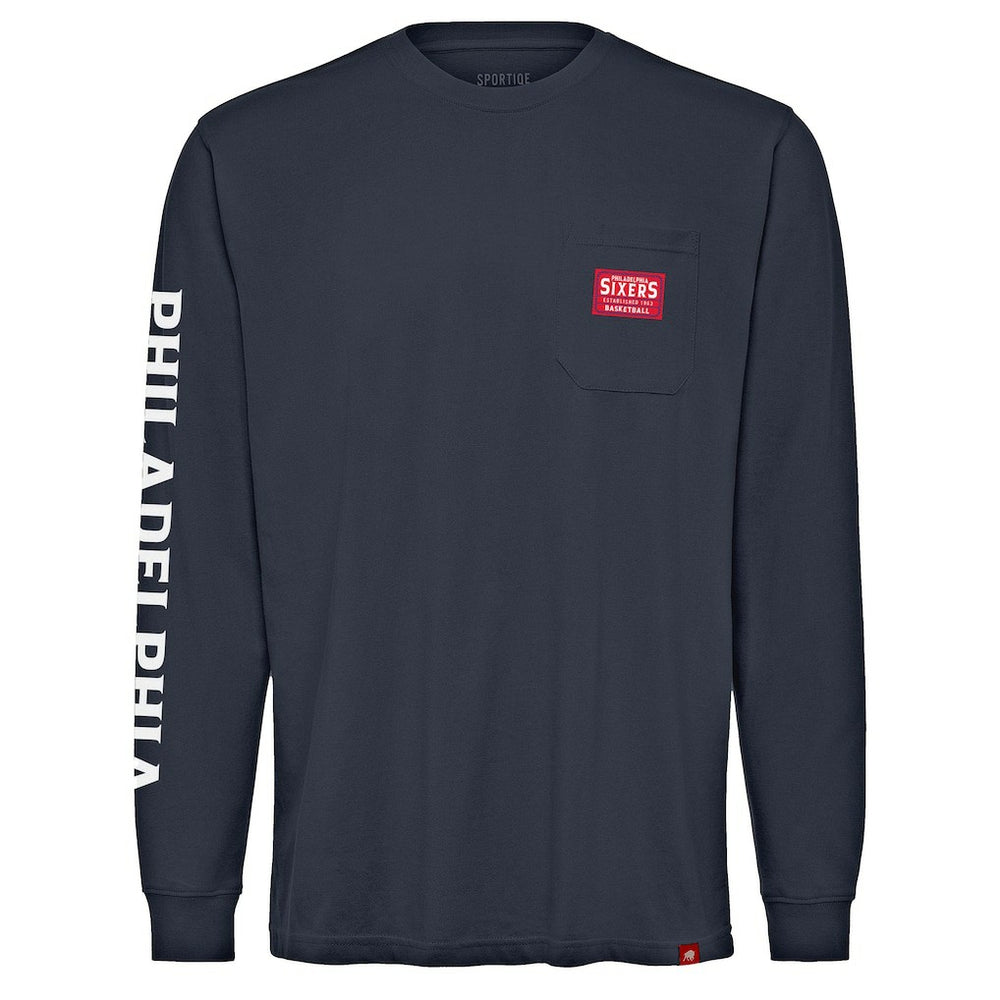 NBA - Philadelphia 76ers Sportiqe Unisex Wales Heavyweight Pocket Long Sleeve T-Shirt - Navy