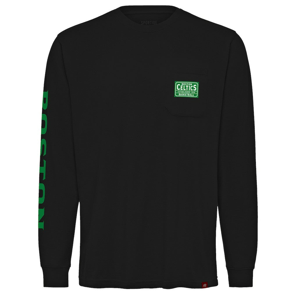 NBA - Boston Celtics Sportiqe Unisex Wales Heavyweight Pocket Long Sleeve T-Shirt - Black