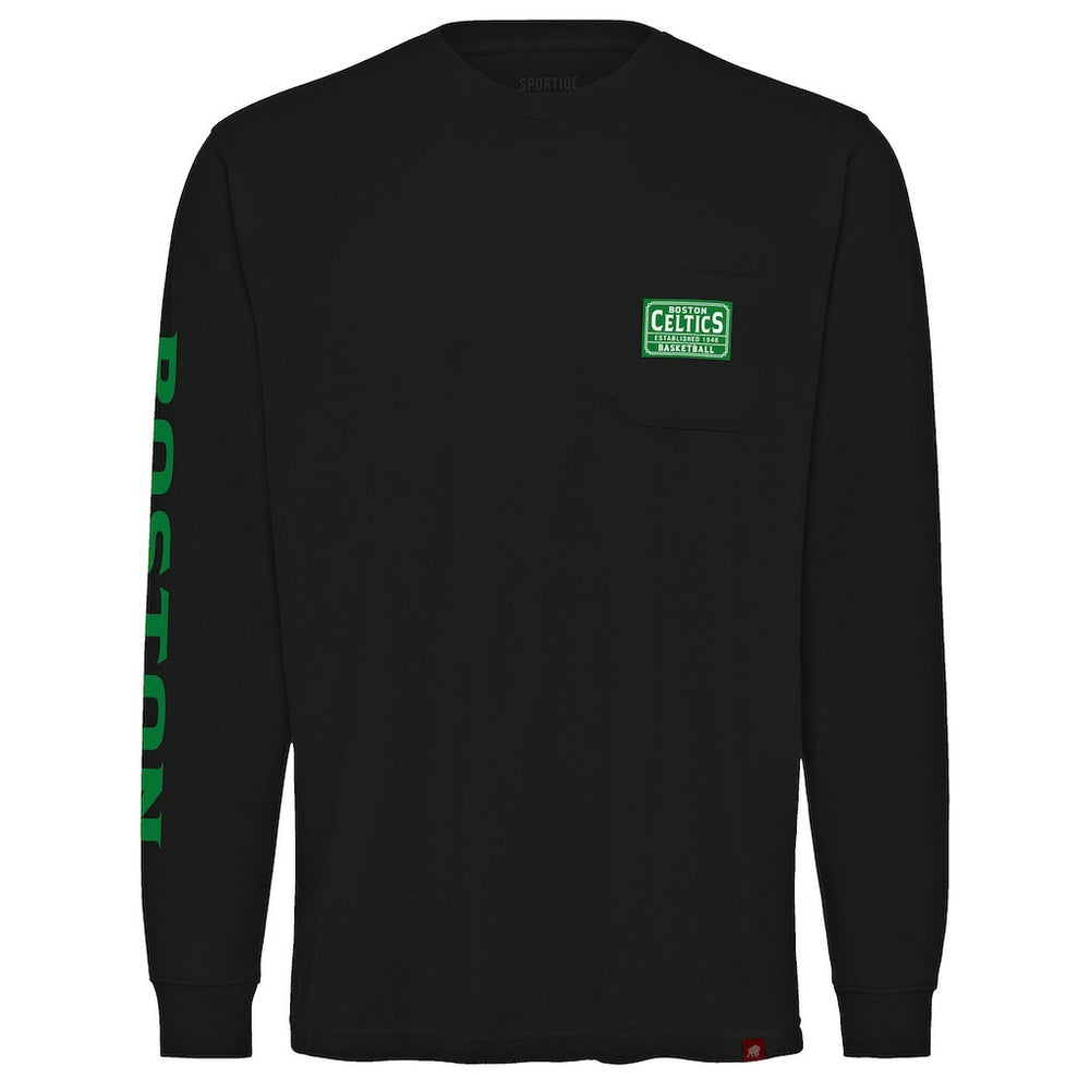 NBA - Boston Celtics Sportiqe Unisex Wales Heavyweight Pocket Long Sleeve T-Shirt - Black
