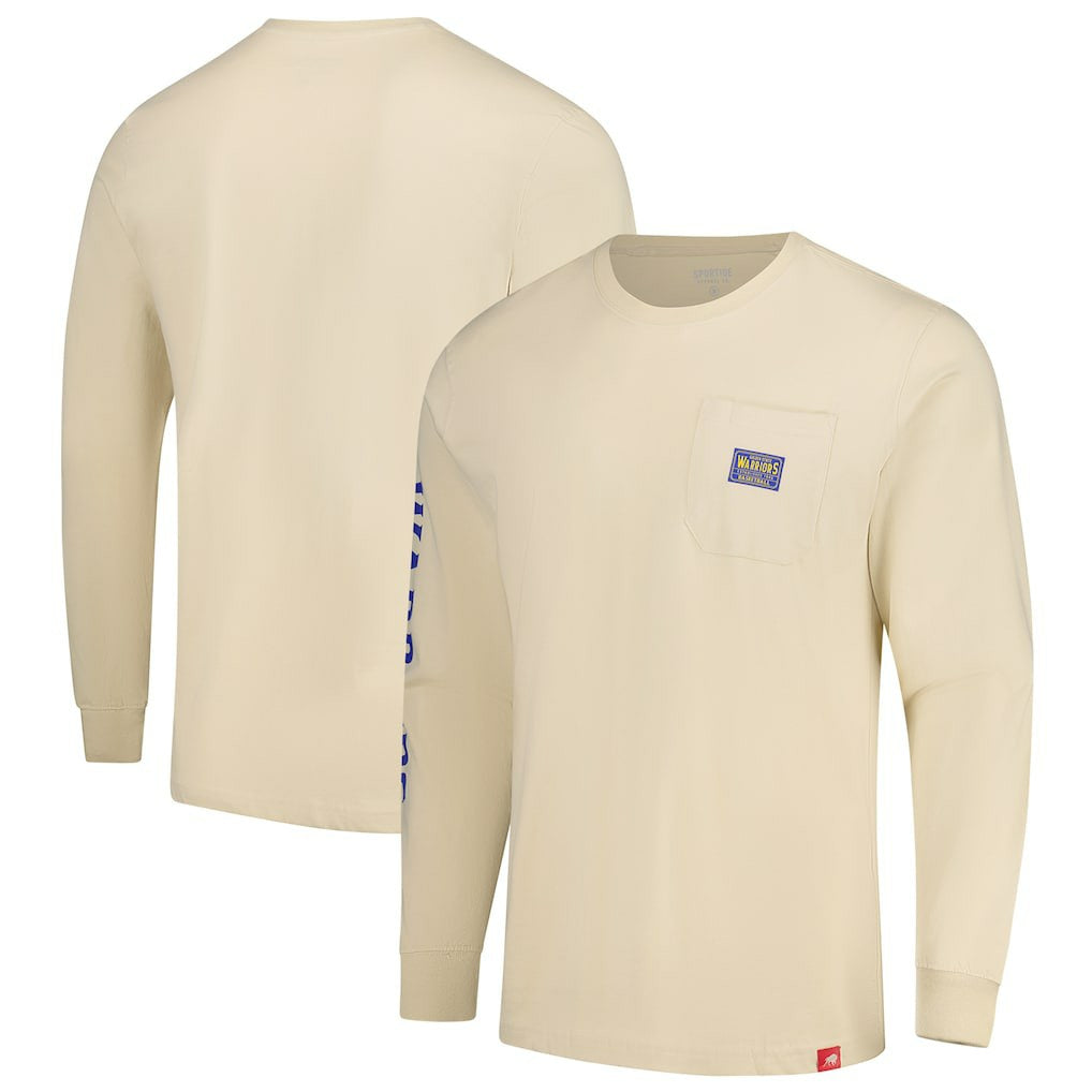 NBA - Golden State Warriors Sportiqe Unisex Wales Heavyweight Pocket Long Sleeve T-Shirt - Cream