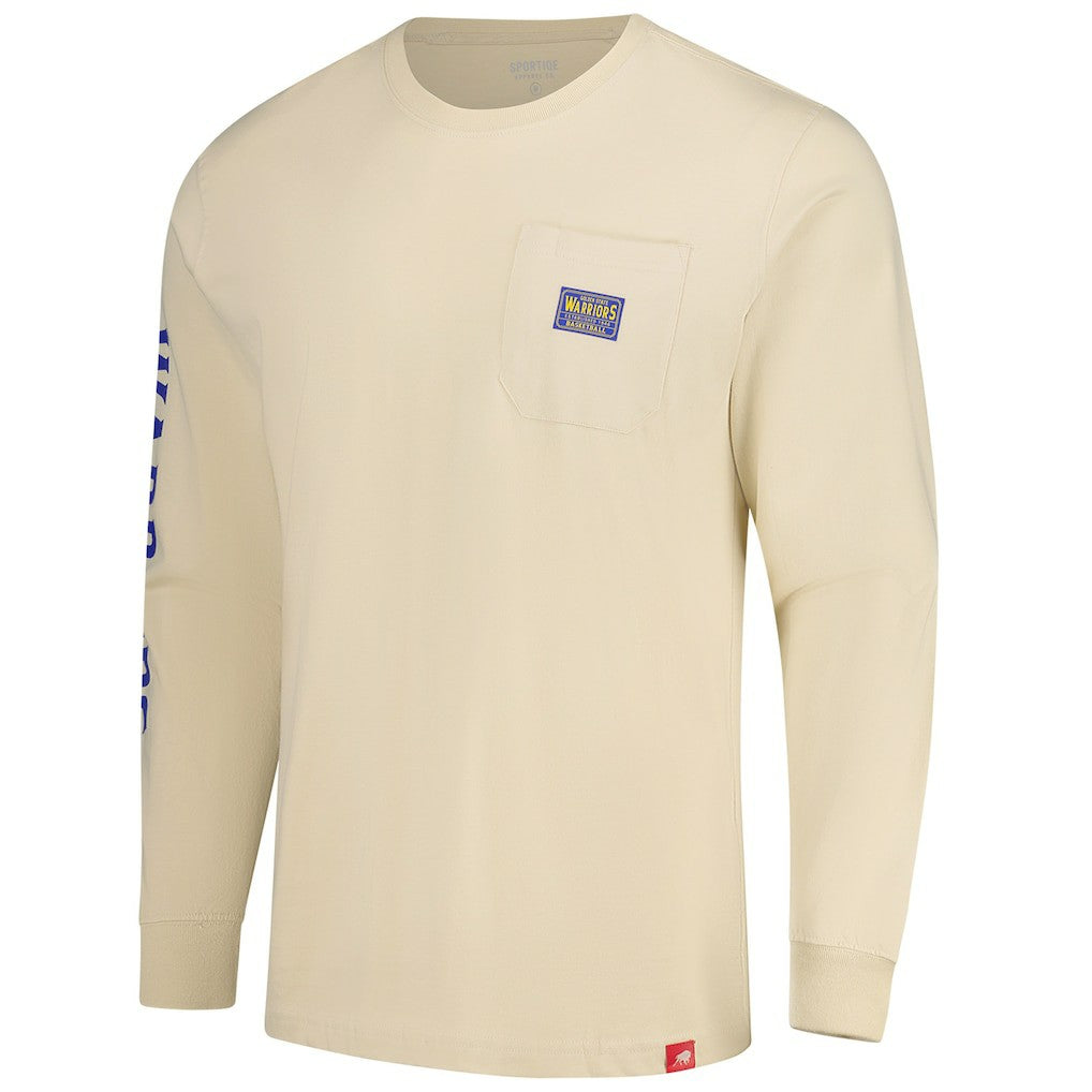 NBA - Golden State Warriors Sportiqe Unisex Wales Heavyweight Pocket Long Sleeve T-Shirt - Cream
