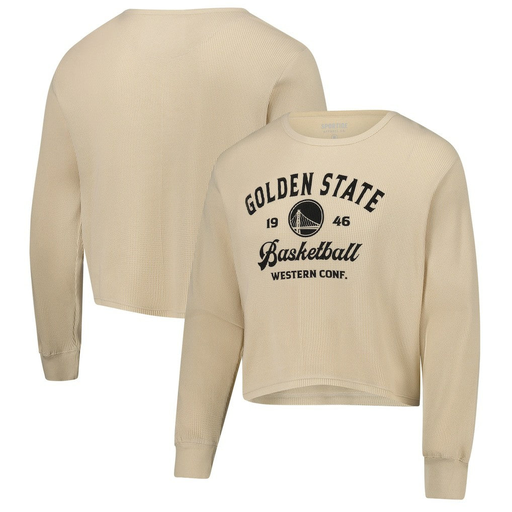 NBA - Golden State Warriors Sportiqe Unisex High Country Collection Cullen Cropped Waffle Knit Long Sleeve T-Shirt - Cream