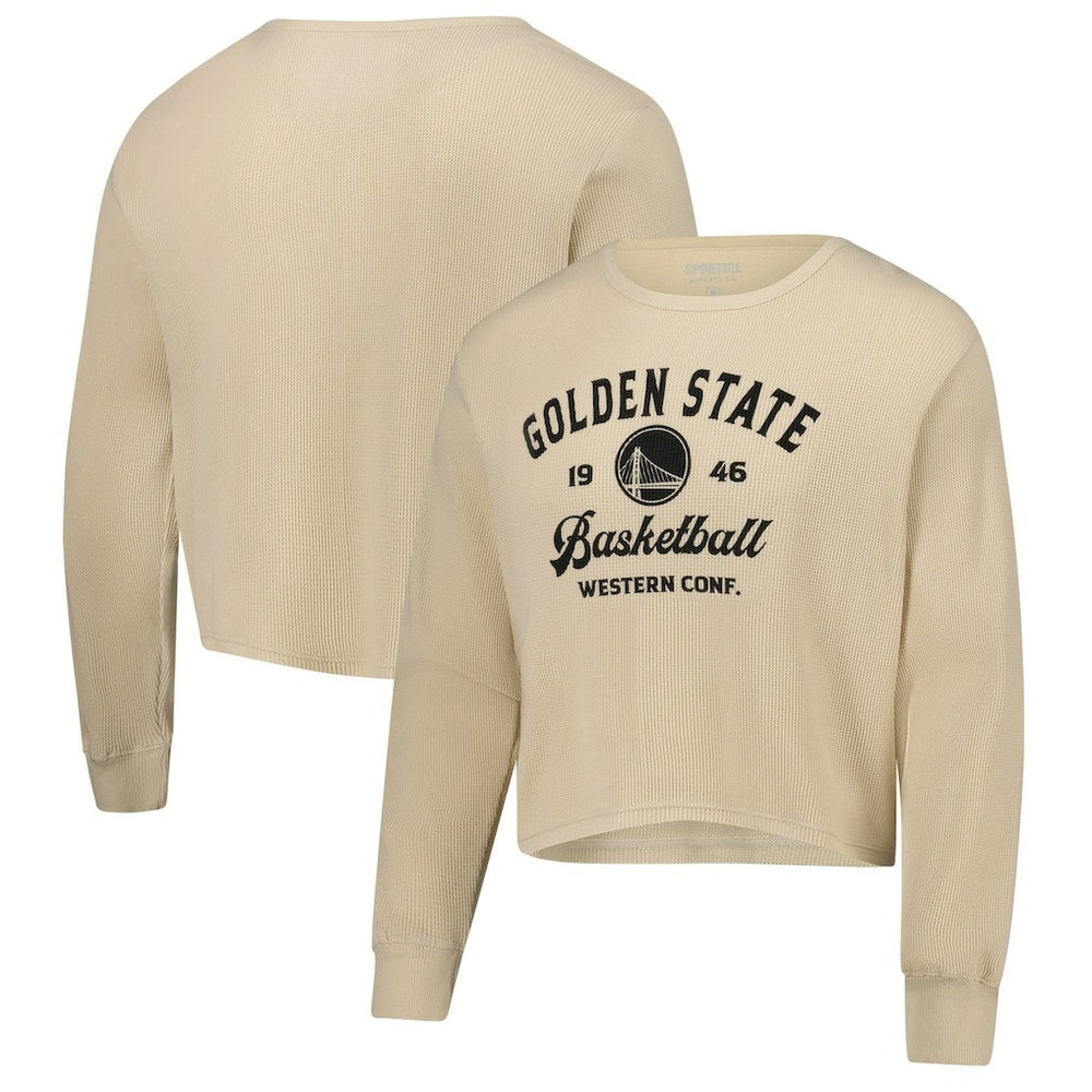 NBA - Golden State Warriors Sportiqe Unisex High Country Collection Cullen Cropped Waffle Knit Long Sleeve T-Shirt - Cream
