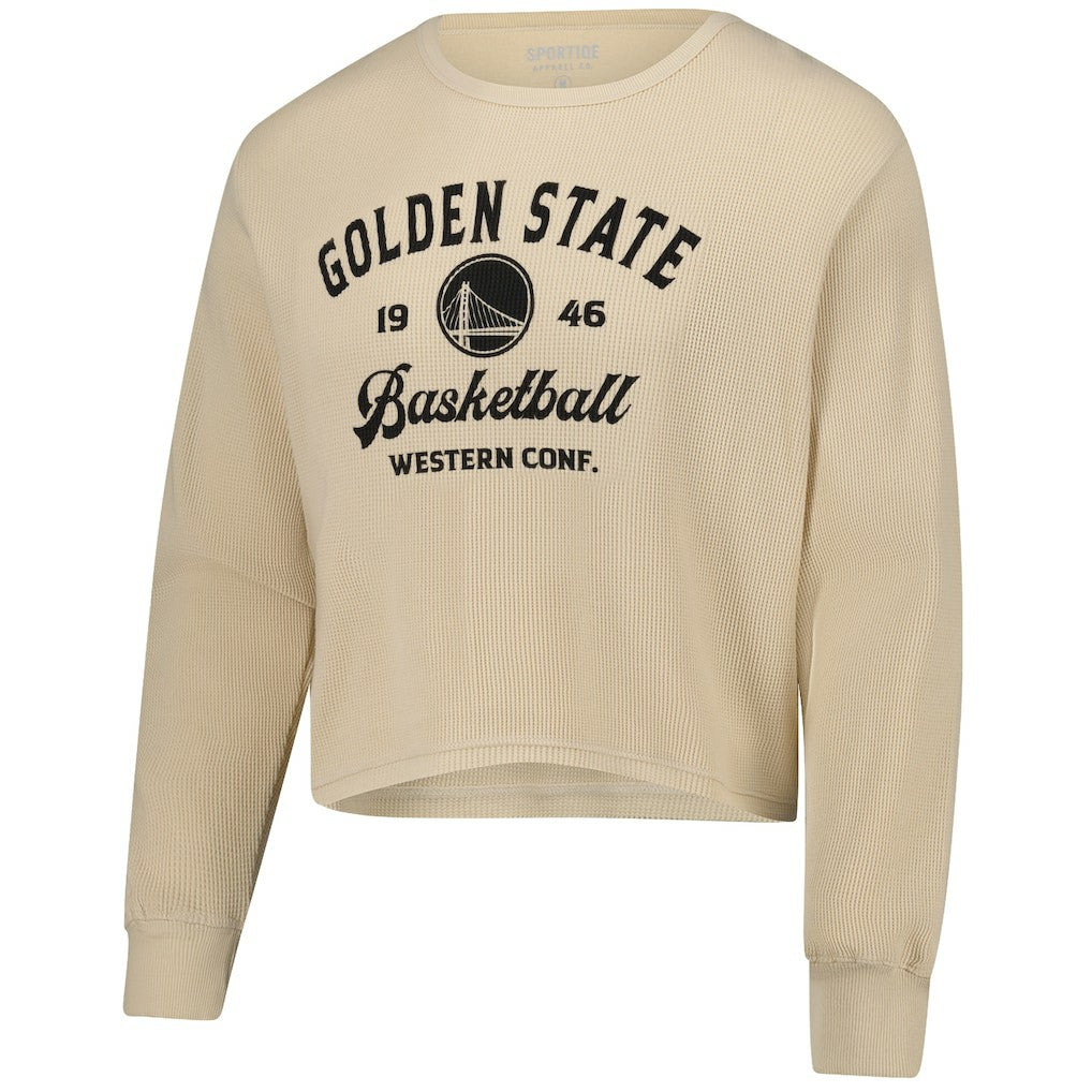 NBA - Golden State Warriors Sportiqe Unisex High Country Collection Cullen Cropped Waffle Knit Long Sleeve T-Shirt - Cream