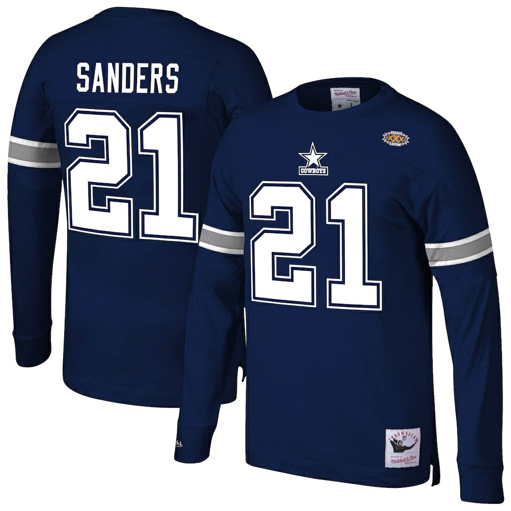 Deion Sanders Dallas Cowboys Retired Player Name & Number Long Sleeve Top Navy - Mitchell & Ness