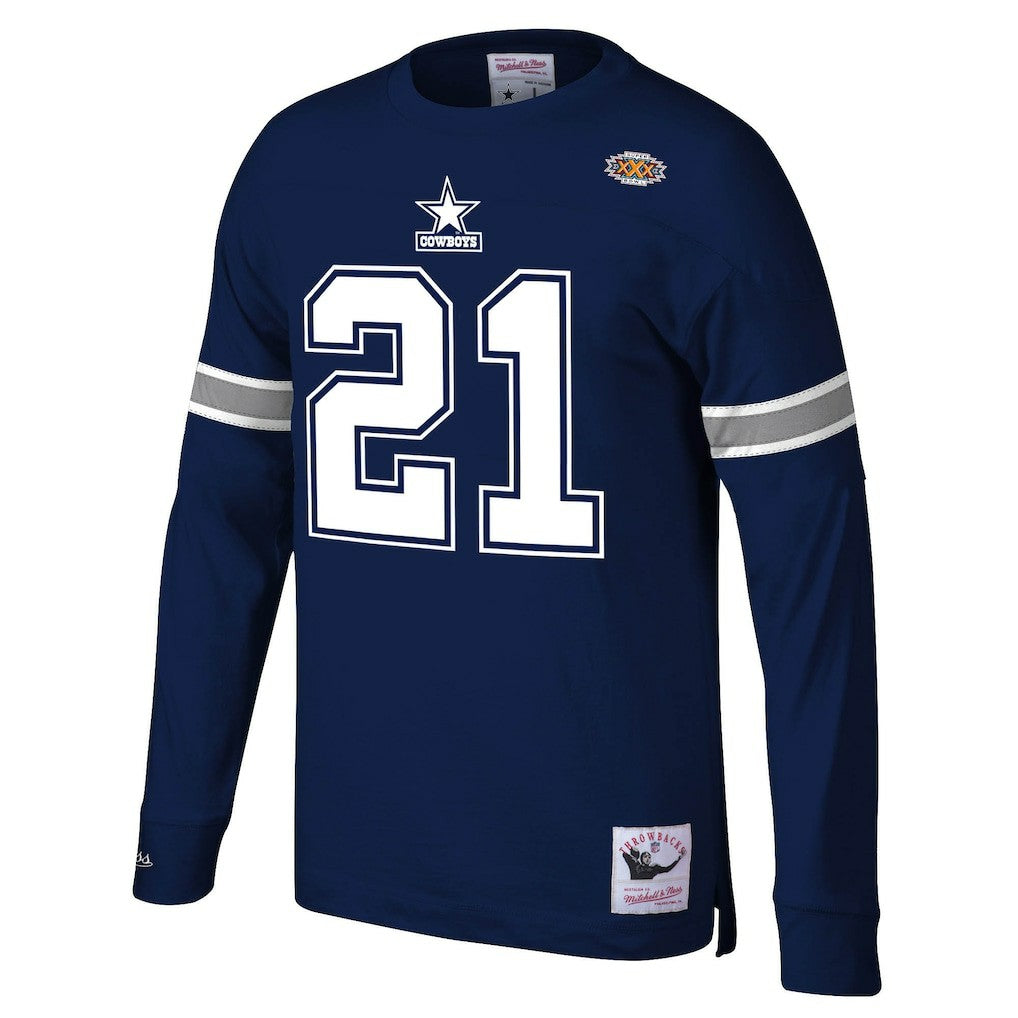 Deion Sanders Dallas Cowboys Retired Player Name & Number Long Sleeve Top Navy - Mitchell & Ness