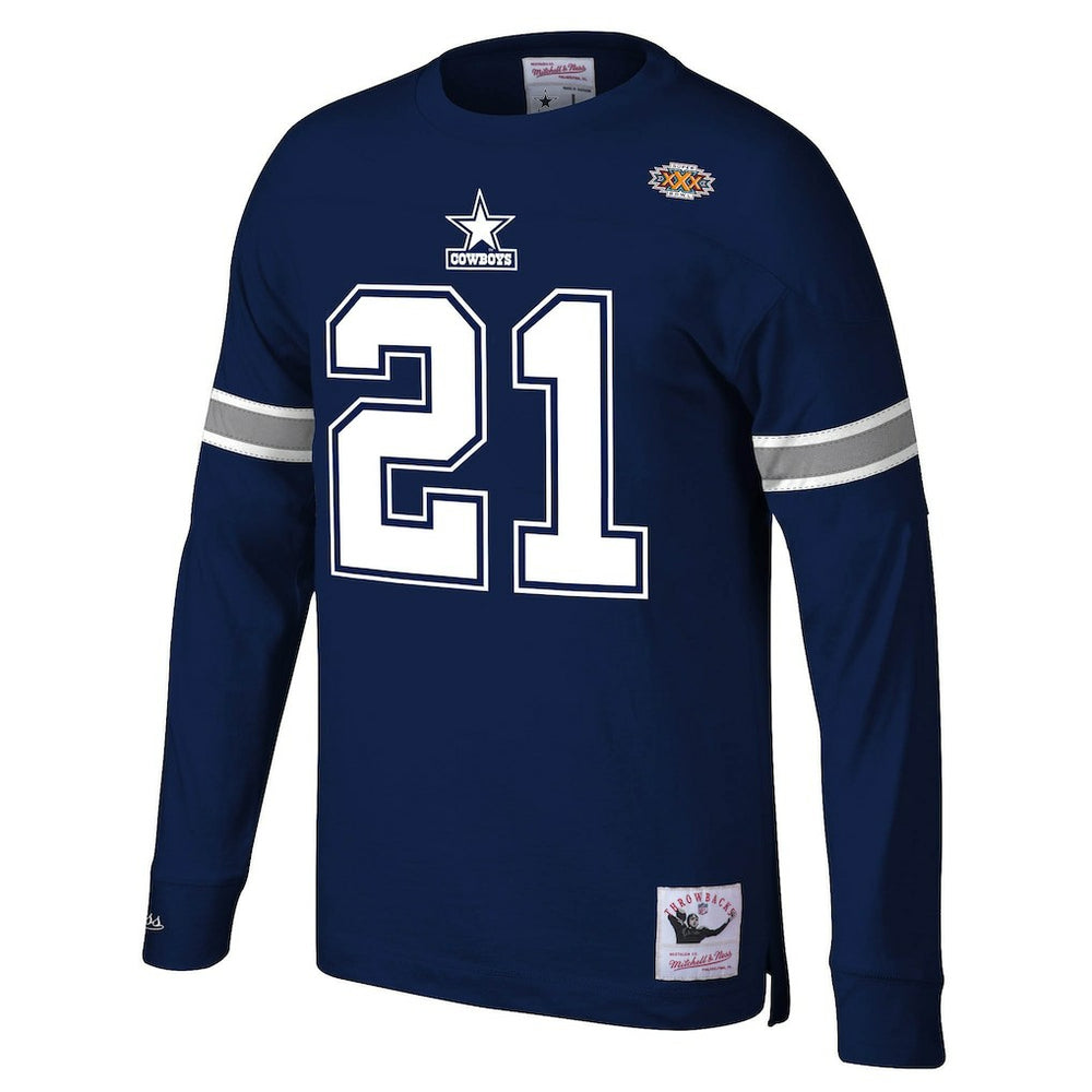 Deion Sanders Dallas Cowboys Retired Player Name & Number Long Sleeve Top Navy - Mitchell & Ness