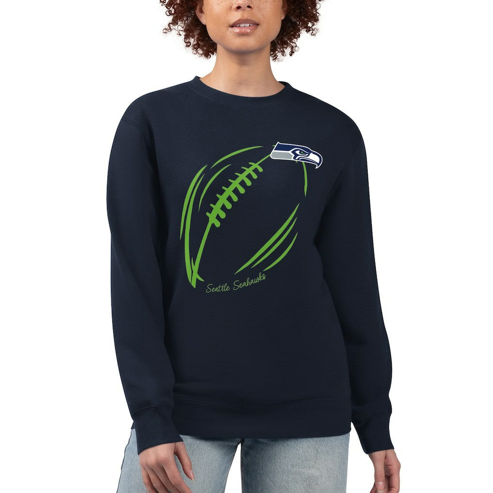 Seattle Seahawks G-III 4Her by Carl Banks Women's Football Logo Graphic Fleece Tri-Blend Pullover Sweatshirt Navy - NFL