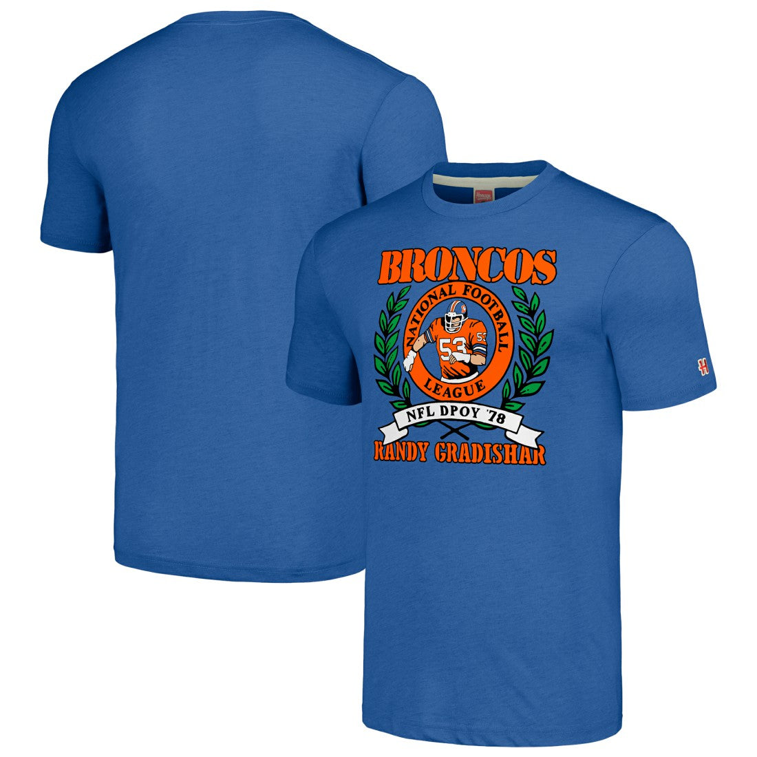 Randy Gradishar Denver Broncos Homage Unisex Caricature Retired Player Tri-Blend T-Shirt Royal - NFL