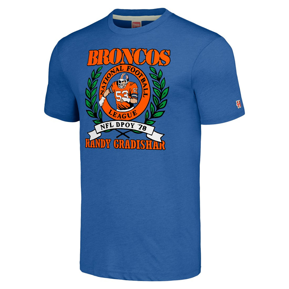 Randy Gradishar Denver Broncos Homage Unisex Caricature Retired Player Tri-Blend T-Shirt Royal - NFL