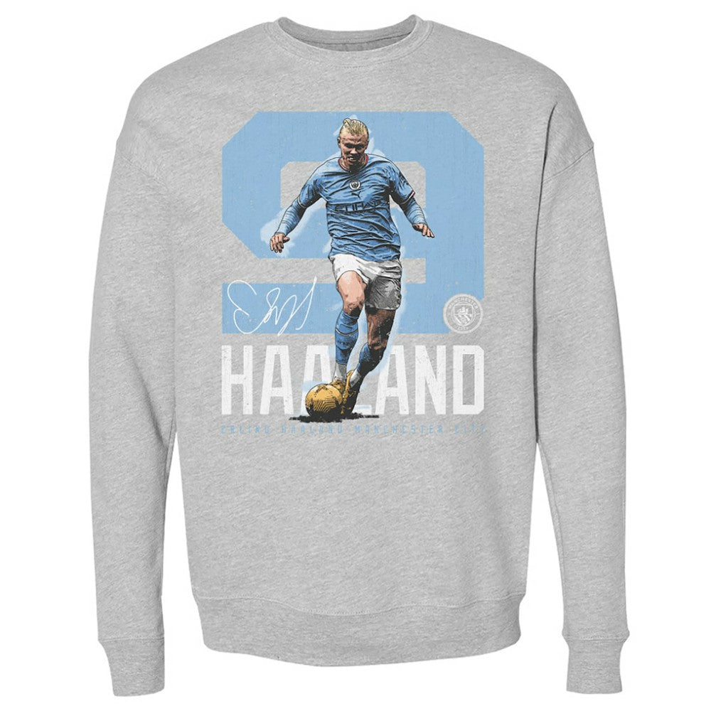 Manchester City 500 Level Bold Number Pullover Crewneck Sweatshirt - Heather Gray