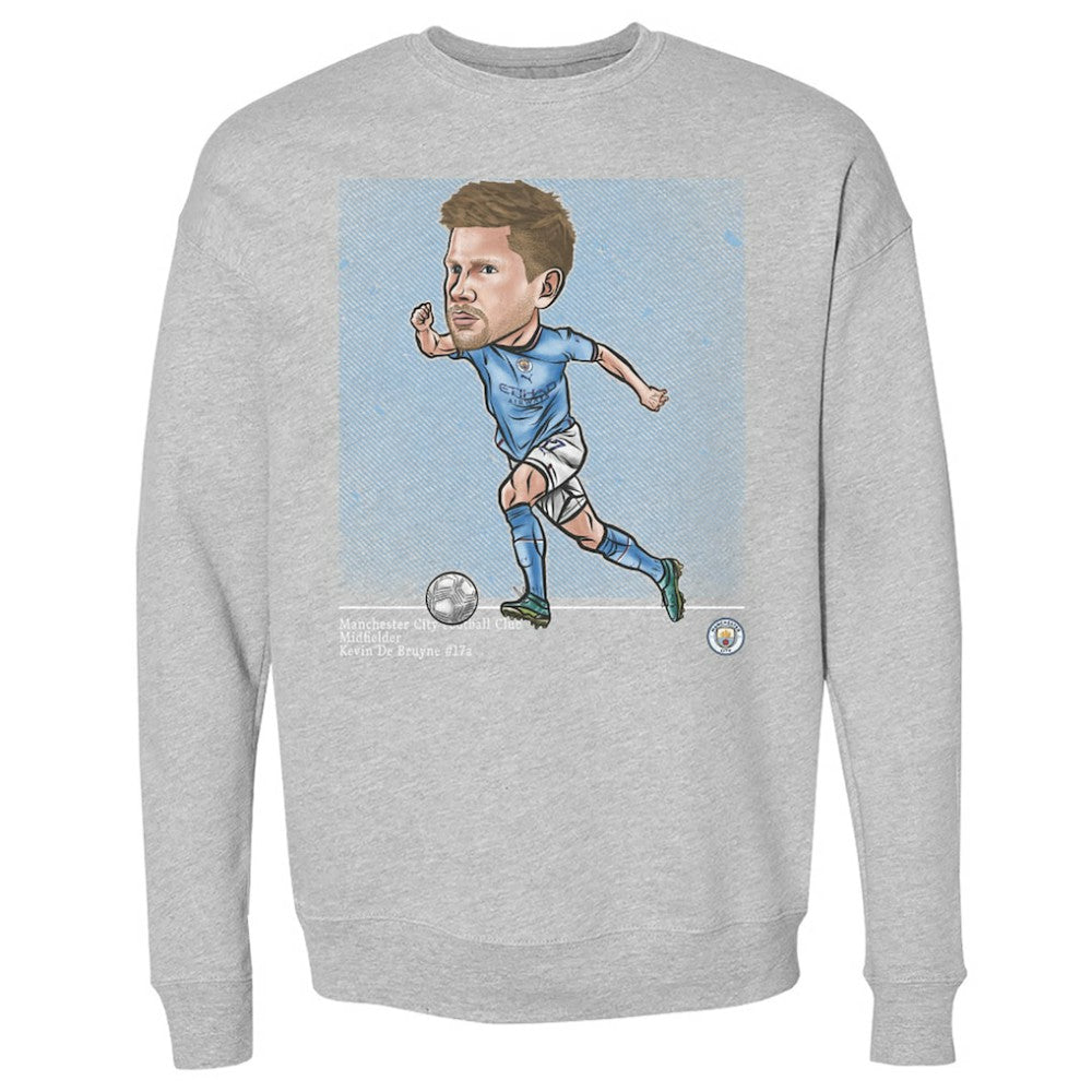 Kevin De Bruyne Manchester City 500 Level Cartoon Player Pullover Crewneck Sweatshirt - Heather Gray