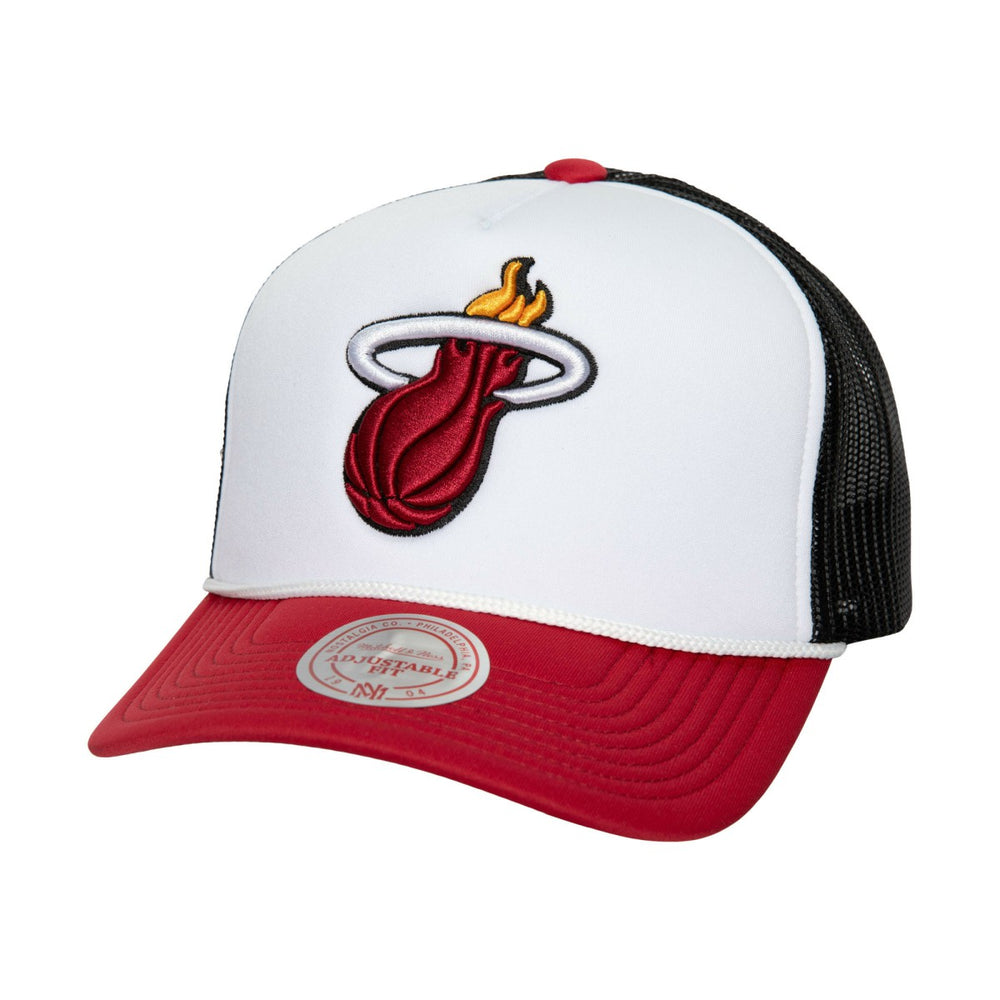 Mitchell & Ness - Miami Heat Hardwood Classics Blocker Foam Front Trucker Adjustable Hat - White