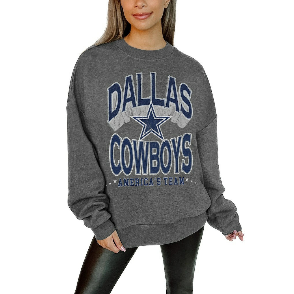 Dallas Cowboys Gameday Couture Women's Oversized Long Weekend Premium Fleece Drop Shoulder Pullover Sweatshirt Charcoal - NFL