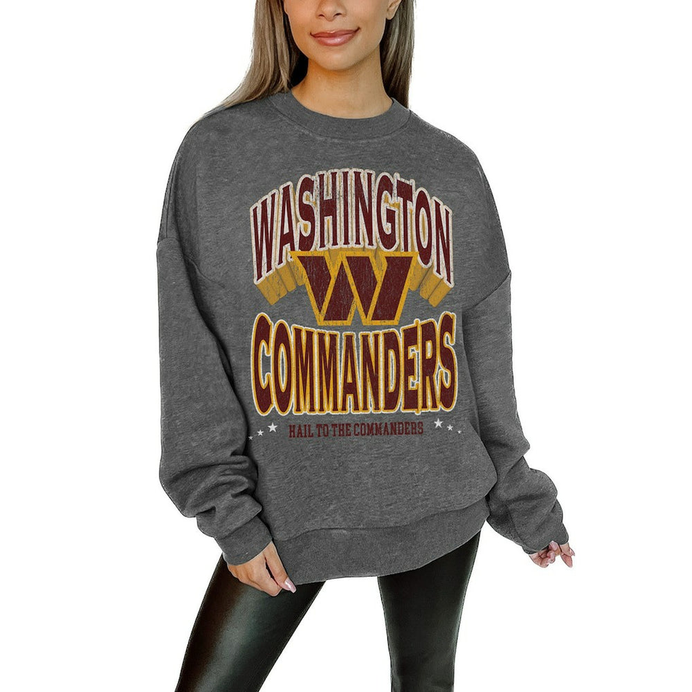 Washington Commanders Gameday Couture Women's Oversized Long Weekend Premium Fleece Drop Shoulder Pullover Sweatshirt Charcoal - NFL