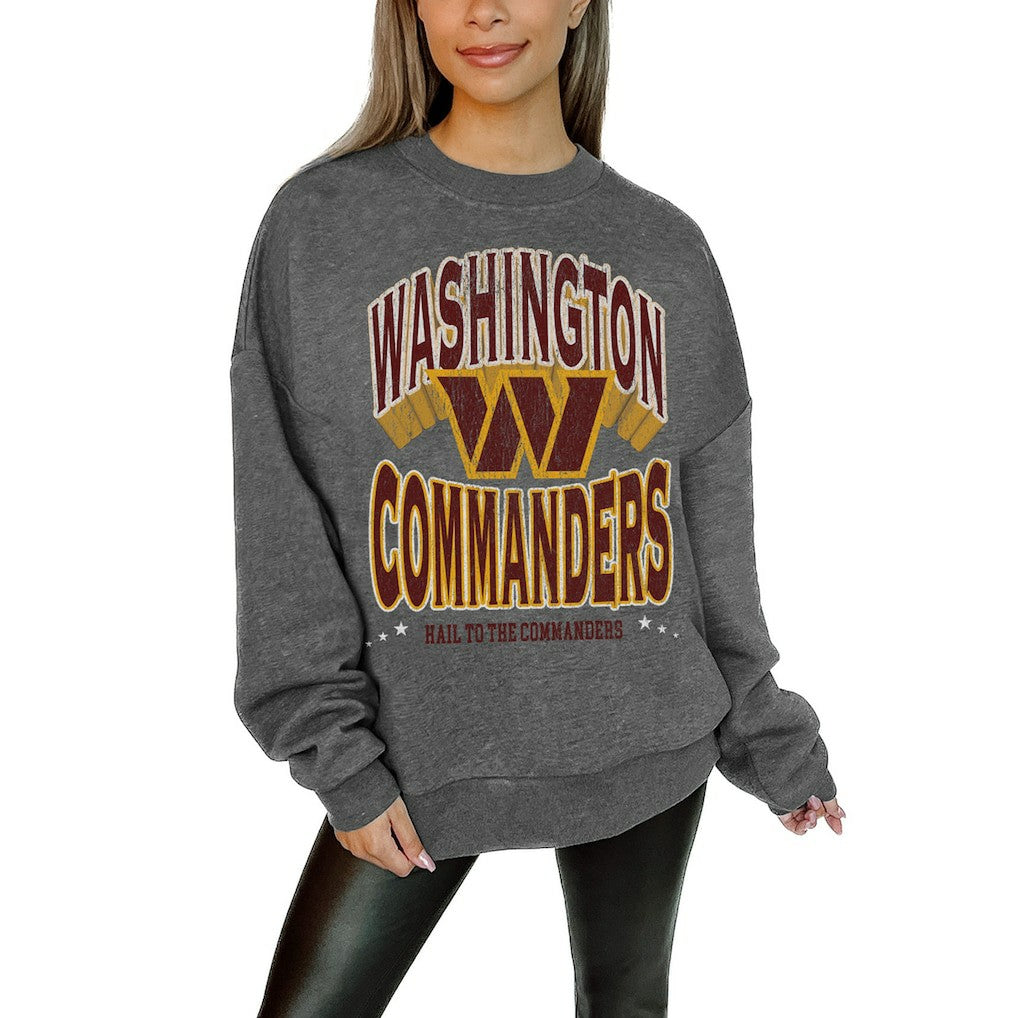 Washington Commanders Gameday Couture Women's Oversized Long Weekend Premium Fleece Drop Shoulder Pullover Sweatshirt Charcoal - NFL