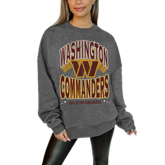 Washington Commanders Gameday Couture Women's Oversized Long Weekend Premium Fleece Drop Shoulder Pullover Sweatshirt Charcoal - NFL