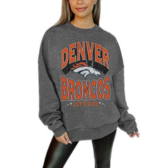 Denver Broncos Gameday Couture Women's Oversized Long Weekend Premium Fleece Drop Shoulder Pullover Sweatshirt Charcoal - NFL