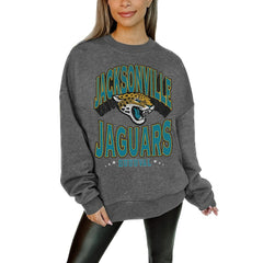 Jacksonville Jaguars Gameday Couture Women's Oversized Long Weekend Premium Fleece Drop Shoulder Pullover Sweatshirt Charcoal - NFL