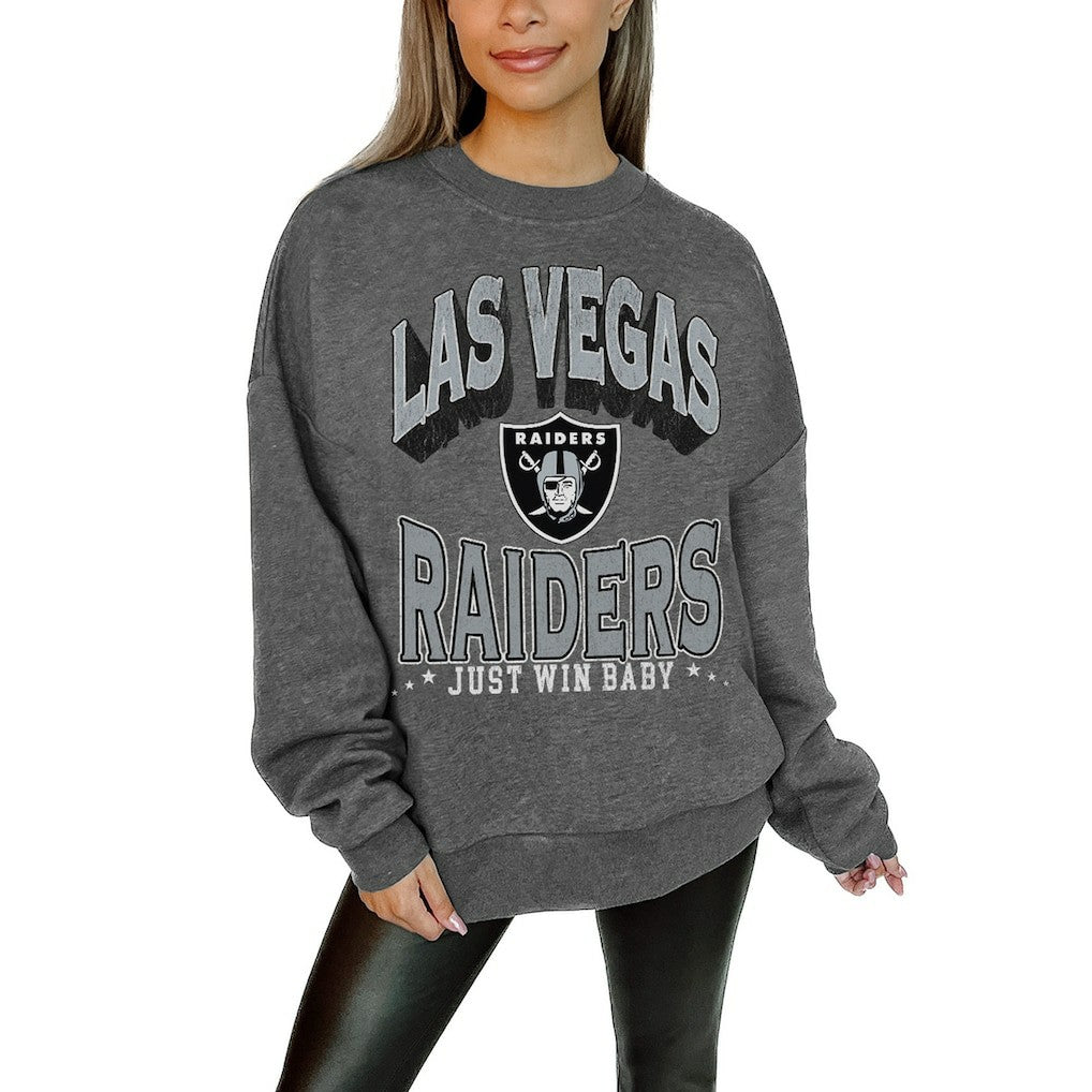 Las Vegas Raiders Gameday Couture Women's Oversized Long Weekend Premium Fleece Drop Shoulder Pullover Sweatshirt Charcoal - NFL