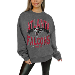 Atlanta Falcons Gameday Couture Women's Oversized Long Weekend Premium Fleece Drop Shoulder Pullover Sweatshirt Charcoal - NFL