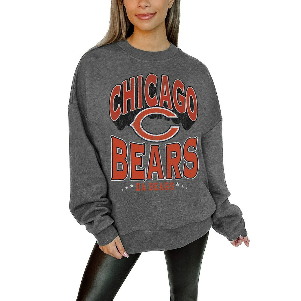 Chicago Bears Gameday Couture Women's Oversized Long Weekend Premium Fleece Drop Shoulder Pullover Sweatshirt Charcoal - NFL