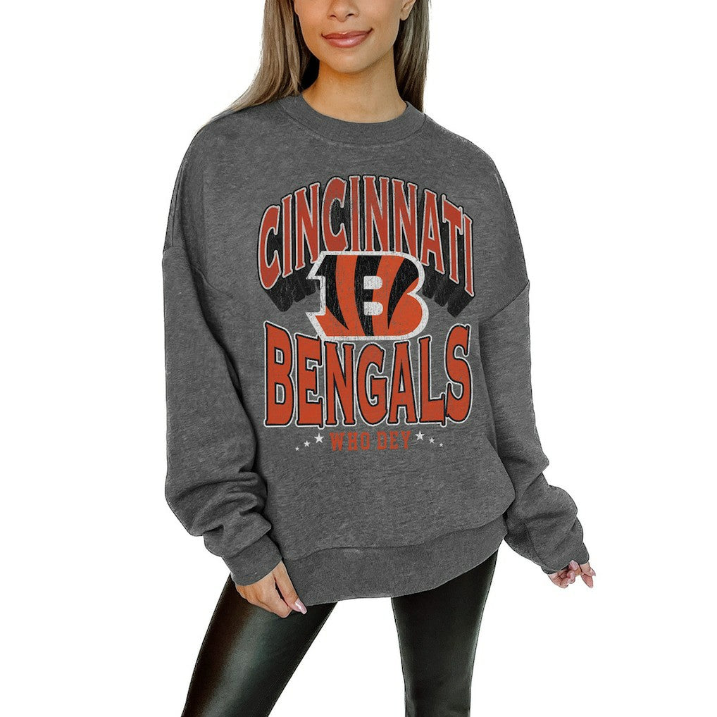 Cincinnati Bengals Gameday Couture Women's Oversized Long Weekend Premium Fleece Drop Shoulder Pullover Sweatshirt Charcoal - NFL