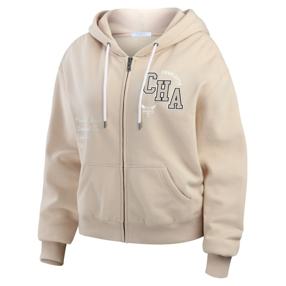 NBA - Charlotte Hornets WEAR by Erin Andrews Women's Tonal Felt Patch Full-Zip Hoodie - Tan