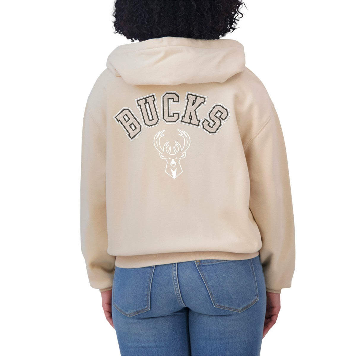 NBA - Milwaukee Bucks WEAR by Erin Andrews Women's Plus Size Tonal Felt Patch Full-Zip Hoodie - Cream