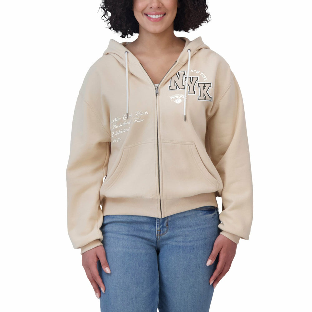 NBA - New York Knicks WEAR by Erin Andrews Women's Plus Size Tonal Felt Patch Full-Zip Hoodie - Cream