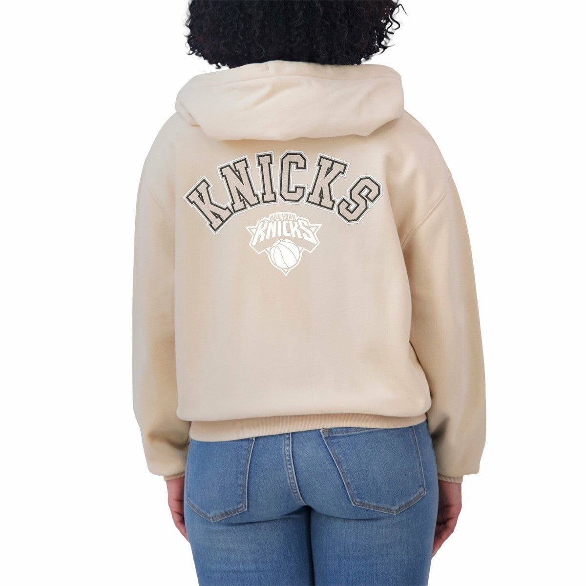 NBA - New York Knicks WEAR by Erin Andrews Women's Plus Size Tonal Felt Patch Full-Zip Hoodie - Cream