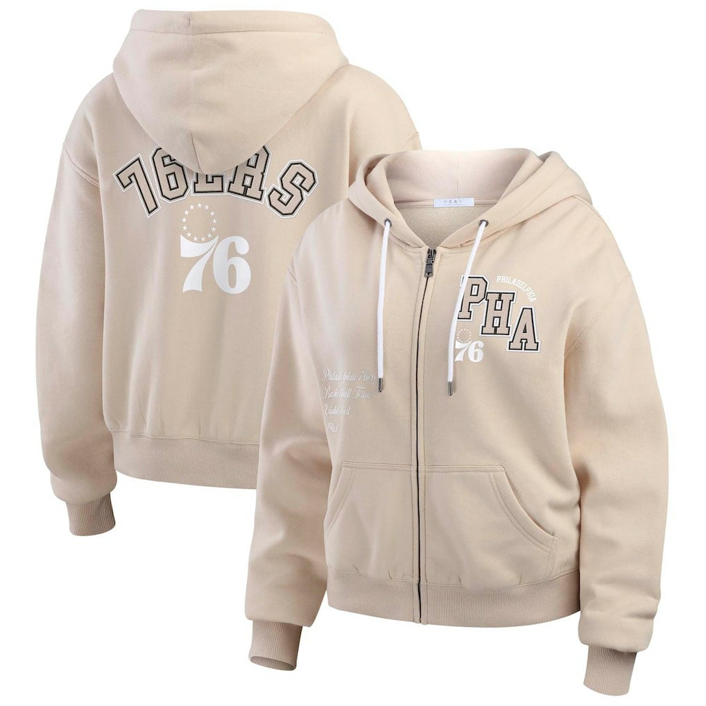 NBA - Philadelphia 76ers WEAR by Erin Andrews Women's Plus Size Tonal Felt Patch Full-Zip Hoodie - Cream
