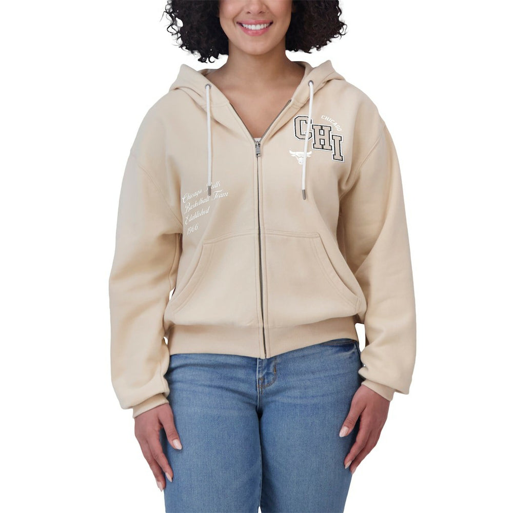 NBA - Chicago Bulls WEAR by Erin Andrews Women's Plus Size Tonal Felt Patch Full-Zip Hoodie - Cream