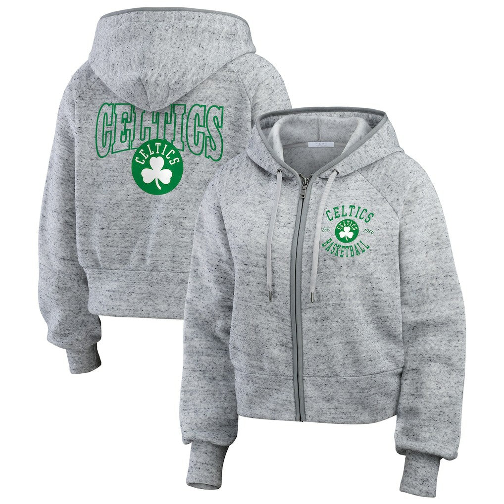 NBA - Boston Celtics WEAR by Erin Andrews Women's Speckled Radiator Full-Zip Hoodie - Heather Gray