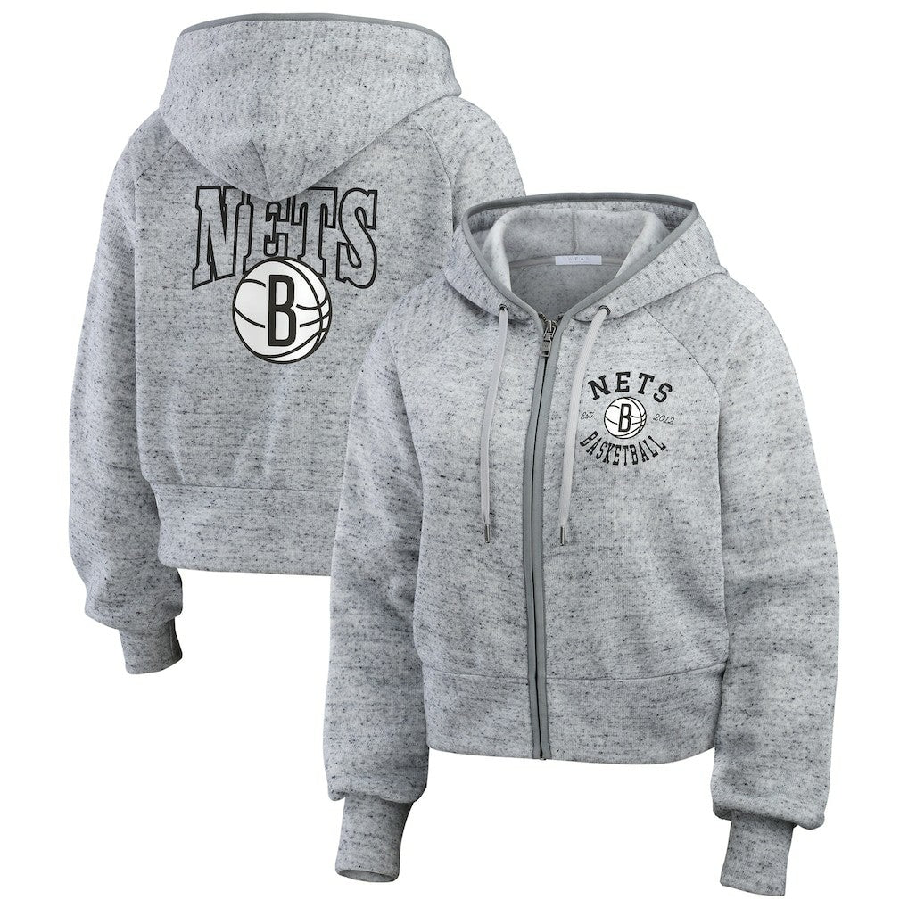 NBA - Brooklyn Nets WEAR by Erin Andrews Women's Speckled Radiator Full-Zip Hoodie - Heather Gray