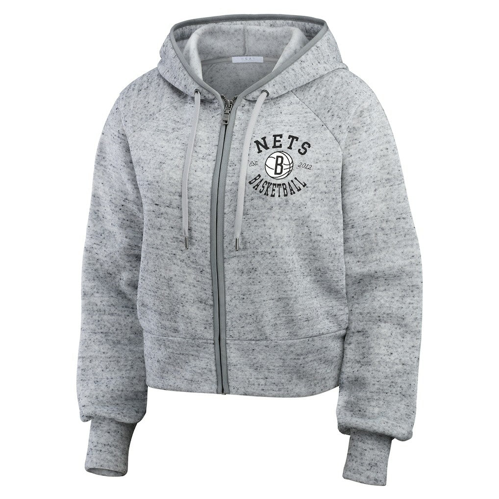 NBA - Brooklyn Nets WEAR by Erin Andrews Women's Speckled Radiator Full-Zip Hoodie - Heather Gray