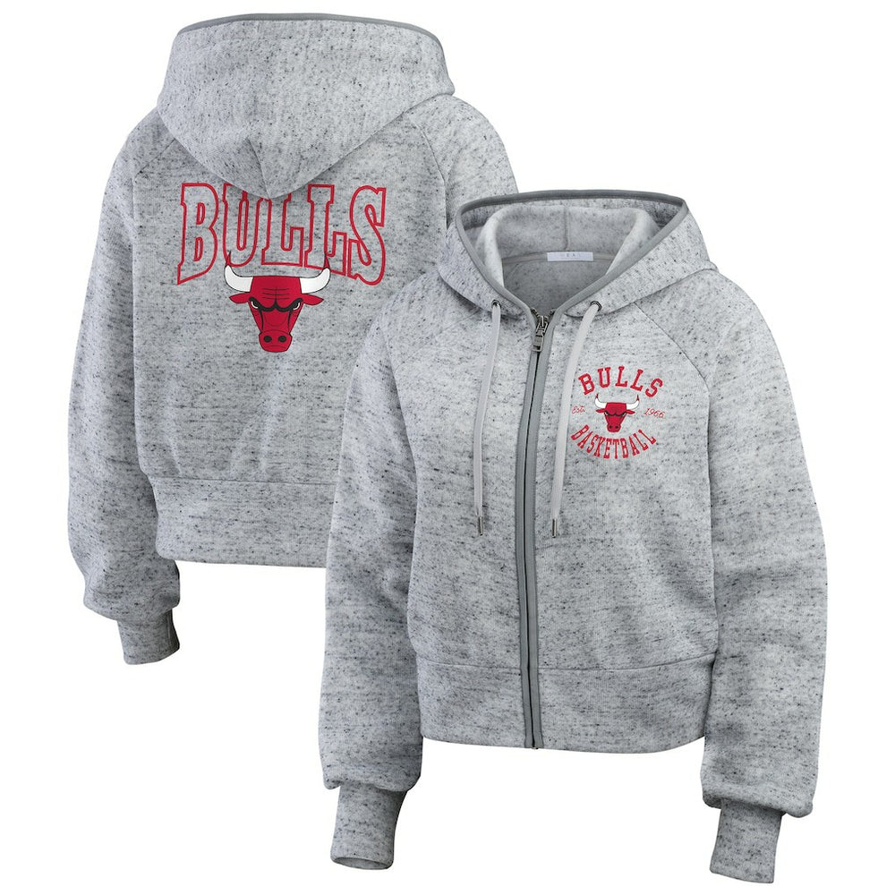 NBA - Chicago Bulls WEAR by Erin Andrews Women's Speckled Radiator Full-Zip Hoodie - Heather Gray