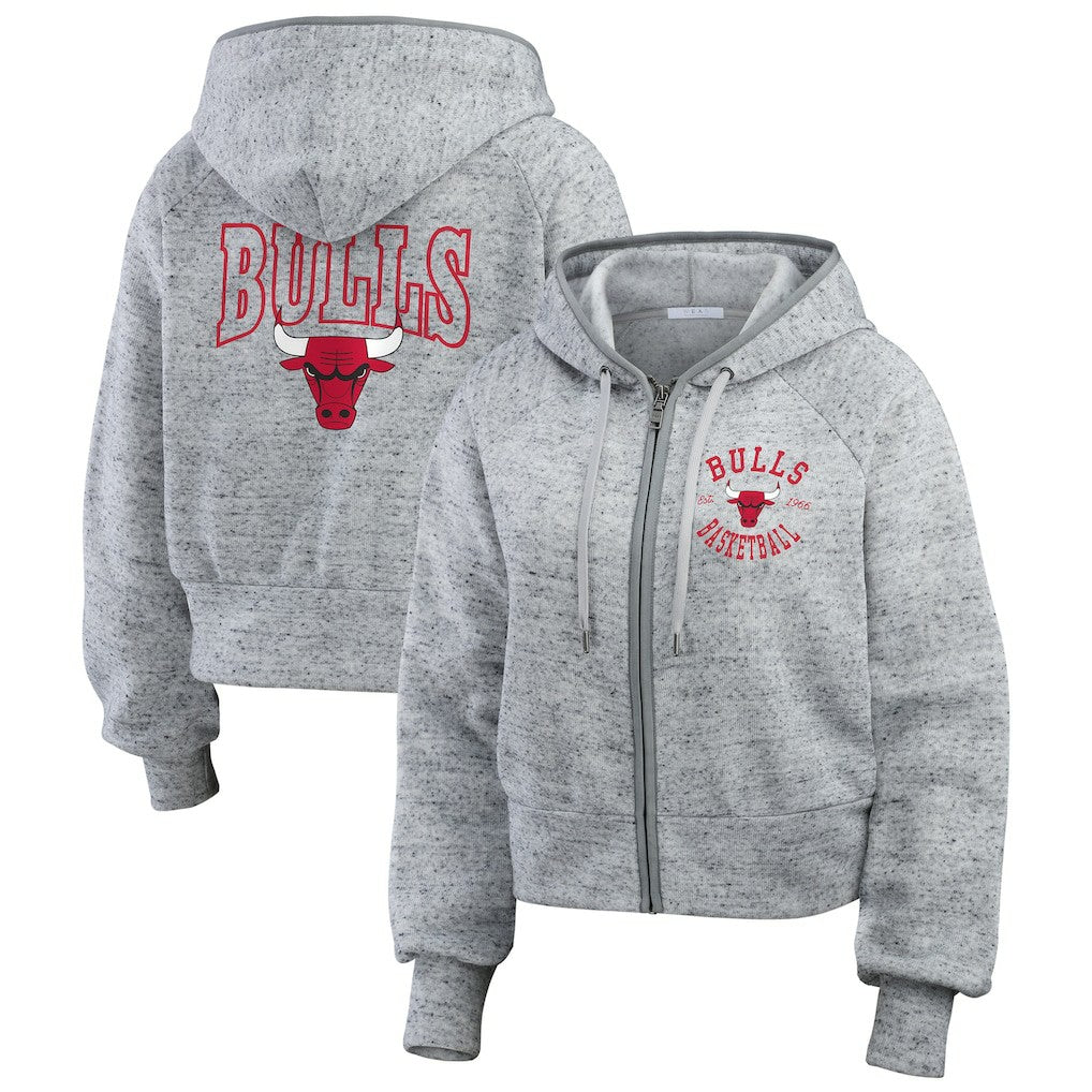NBA - Chicago Bulls WEAR by Erin Andrews Women's Speckled Radiator Full-Zip Hoodie - Heather Gray