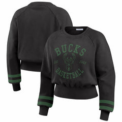 NBA - Milwaukee Bucks WEAR by Erin Andrews Women's Vintage Raglan Cropped Pullover Sweatshirt - Black